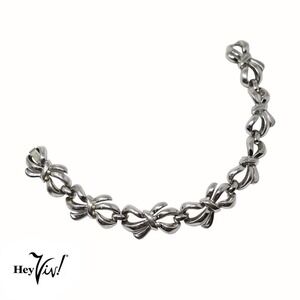 Vintage Crown Trifari Silver Tone Ribbon Bow Linked Bracelet 7 1/4" - Hey Viv